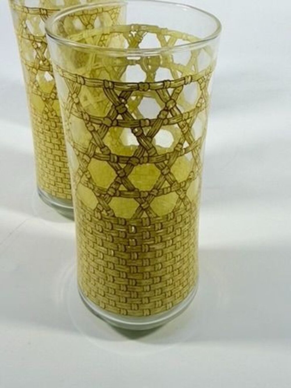 Drinking Ice Tea Water Glasses Set 3 Libbey Woven Cane Rattan Bamboo Vintage - Picture 8 of 14